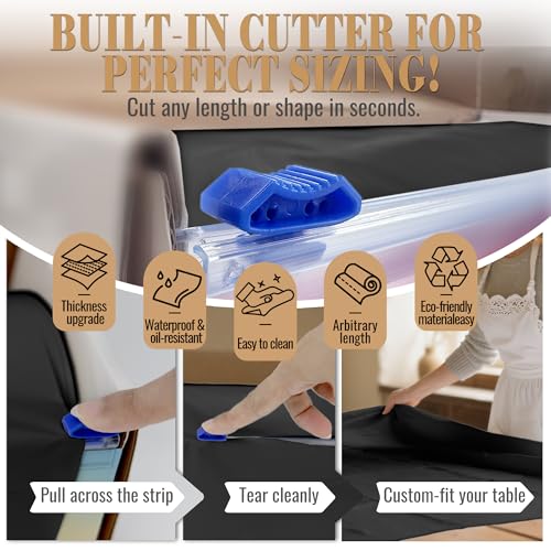 Image of 600FT X 54IN Plastic Table Cloth Disposable, Black Table Cover Roll