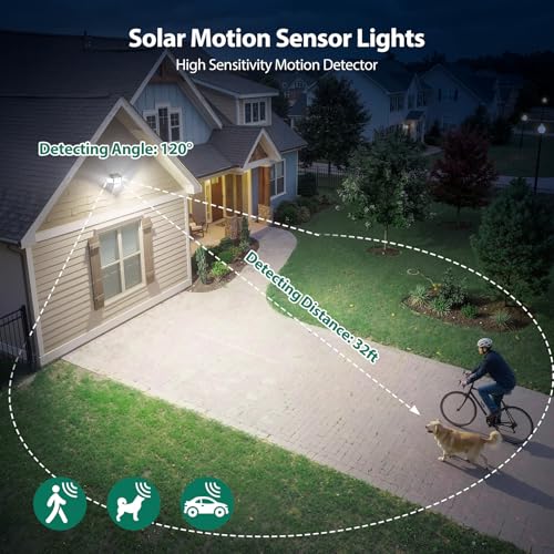 omibee 3000LM Solar Lights Outdoor, 4 Adjustable Heads Motion Sensor Security Light, 3 Modes, 6500K, IP65 Waterproof Solar Wall Flood Lights for Garden, Outside, Backyard, 2 Pack - image 4