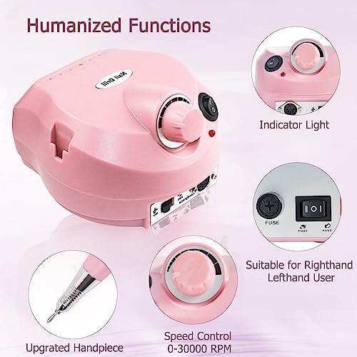 INOG Nail Drill for Acrylic Nails Professional 30000RPM Efile Nail Drill Machine Nail Polisher with 6 Drill Bits & 6 Sanding Bands Foot Pedal Nail Drills Professional Manicure... - Image 6