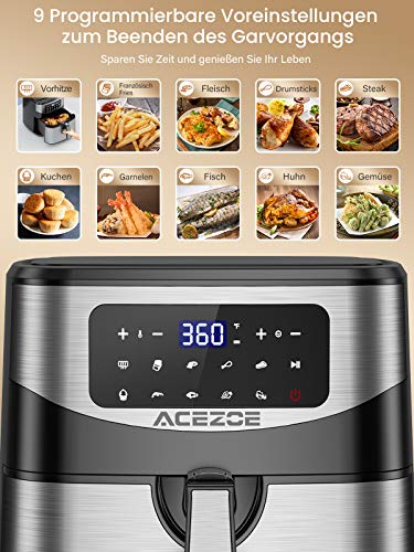 Heißluftfritteuse, Acezoe 7L XXL Heissluftfriteuse, Air Fryer aus Edelstahl mit Digitalem LED-Touchscreen, 9 Programmen… – Bild 3