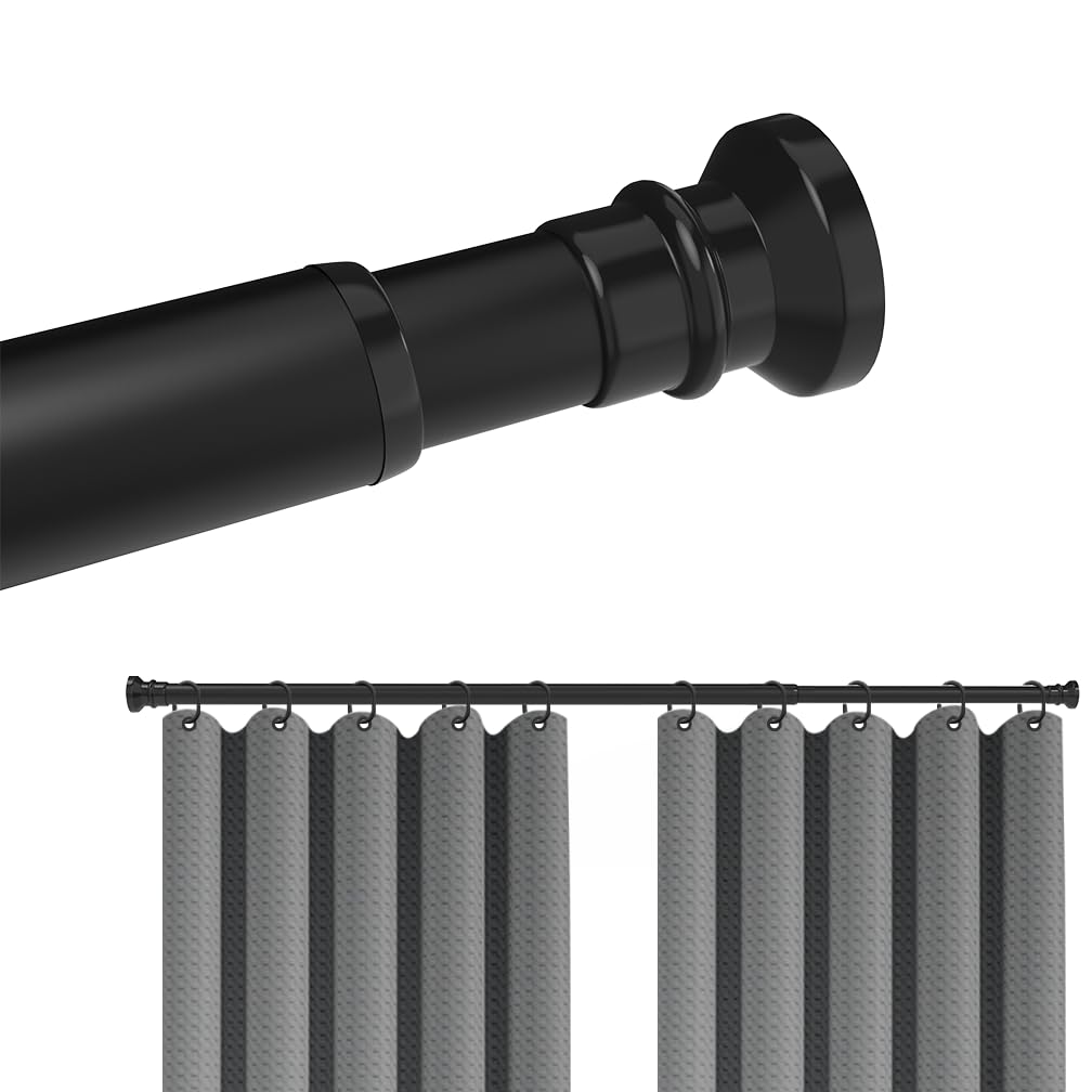 Hershii Extendable Wardrobe Rail 110-196cm, Adjustable Shower Curtain Rod, Clothes Hanging Tension Pole, No Drilling, Telescopic Rods for Kitchen Closet Cupboard Bathroom Window, Black