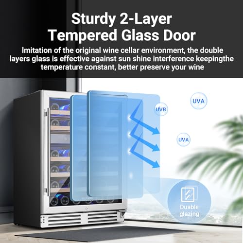 BODEGA 24 Inch Wine Fridge Dual Zone, 46 Bottle, Built-In or Under Counter Freestanding Wine Cooler Refrigerator With Stainless Steel Handle, Wine Cooler With Lock, Energy Efficient,For Home, Kitchen on Fridge.com