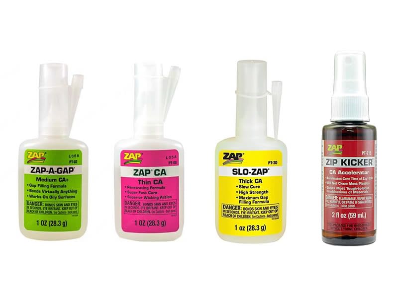 COMBO PACK - ZAP KICKER PT715 And Medium PT02 Super Thin PT08 PT20 Thick CA Glue