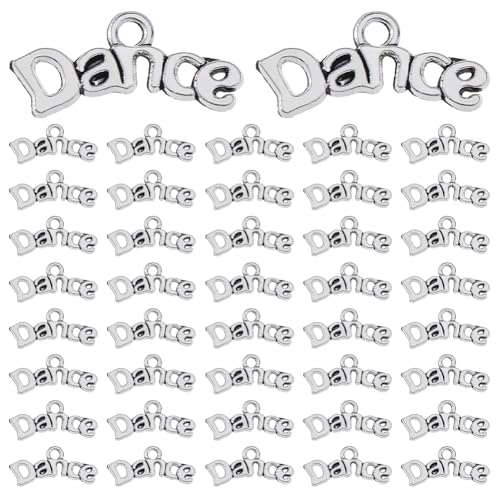 DICOSMETIC Lot de 100 pendentifs de danse en métal - Lettre de mot en alliage - Argent antique - Pour collier, bracelet, boucles d'oreilles - Fabrication de...