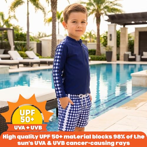 Image of SwimZip Boys' Long Sleeve Rash Guard & Swim Shorts Set - UPF 50+ Sun Protection