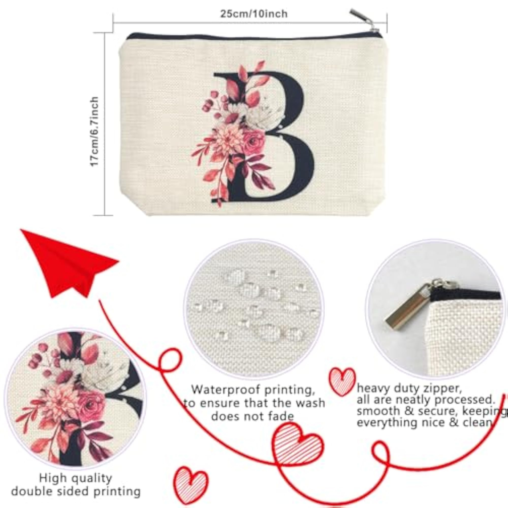 A-Z Personalized Makeup Bag for Women, Waterproof