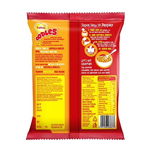 Image of Saffola Oodles,Instant Noodles,Ring Shape,Yummy Masala Flavour,No Maida,Whole Grain Oats,46 grams Pouch