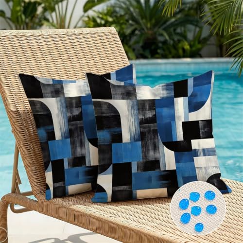 Coussin extérieur imperméable 45x45 cm géométrique en lin pour salon de jardin lot de 2