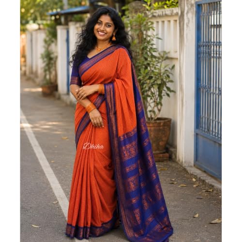 Image of Gadwal Cotton Silk Checked Saree for Women | Pure Kalyani Cotton Checked Saree with Zari Border Tassels & Blouse | Kanjivaram Linen Silk | Handloom Weave