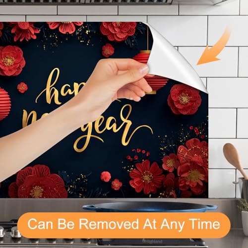 Image of Happy New Year Lantern Backsplash Peel and Stick, 35.4x23.6 in