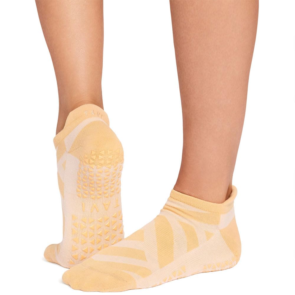 TAVI Savvy Non-Slip Grip Socks for Women | Yoga, Pilates, Barre, Gym Workouts (UK, Alpha, S, Regular, Regular, Sunrise)