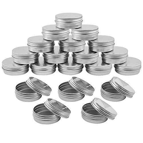 LUCY WEI 20 Unidades Tarros vacío Recipiente de Cosmética,30ml Latas de Aluminio Recipiente Redondo de Aluminio para Crema,Polvo,loción(Plata)