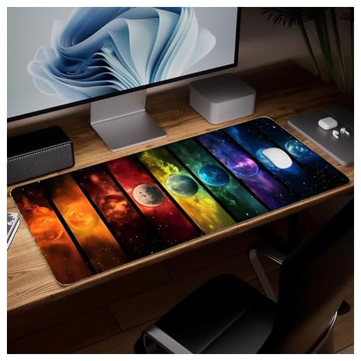 Leather Planet Desk Pad, Colorful Art Mouse Pad Large Computer Keyboard Gaming Mousepad Waterproof Desktop Protector & Cover, Decorative PU Leather Laptop Mouse Mat Decor 10 x 25.6 inch C71