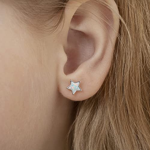 925 Sterling Silver Simulated Opal Star Screw Back Earrings for Little Girls, Pre-Teens and Teens 8mm - Celestial Star Earrings for Girls - Glittering Earrings for Young Girls3