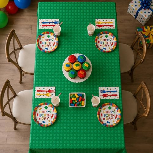 Image of Blue Orchards Brick Table Covers (Pack of 3) - 54 inchx108 inch XL - Building Blocks, Gamer, Building Blocks Birthday, Kids Birthday Party, Decorations for Boys