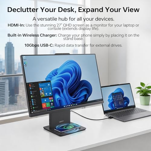 Image of Lenovo IdeaCentre AIO Gen 9 27 inch QHD 2.5K+ 100Hz Touchscreen All-in-One Desktop, 8-Core i5-13420H, 16GB DDR5, 1TB SSD, Webcam, Wireless KB & M, Win11 Home, Bundle with ADATA 64GB USB Flash Drive