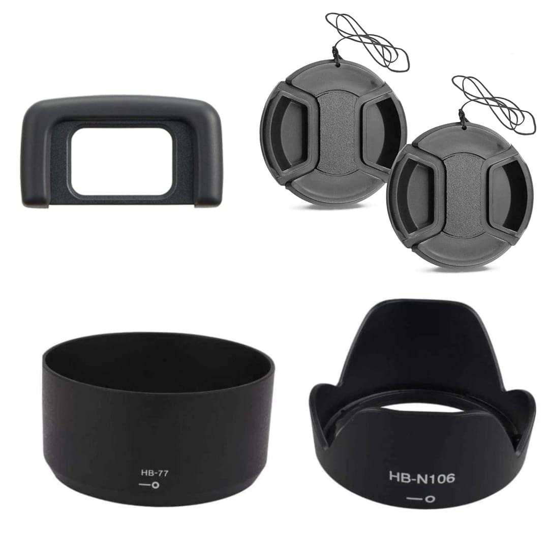 Schsteindar® 5pcs Combo for Nikon D3500 D3400 D3200 D3300 D5300 D5500 D5600 (Lens Hood + dk25 Eyecup and 55mm + 58mm Lens Cap) Lens Hood-image-2