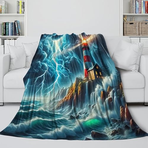Couverture lit microfibre phare 3D douce chaude housse canapé voyage - 5