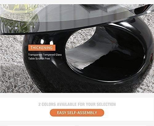 Mecor Black Oval Glass Coffee Table with Round Hollow Base-Modern End Side Coffee Table for Home Living Room Furniture