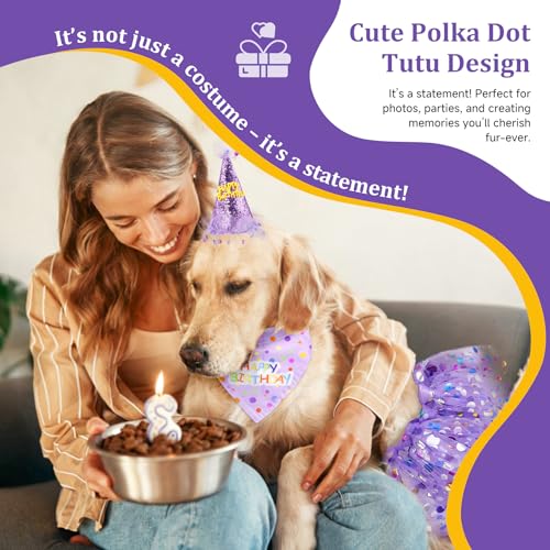 Set De Fiesta Para Perro Con Vestido, Sombrero Y Bandana Morado miniatura 6