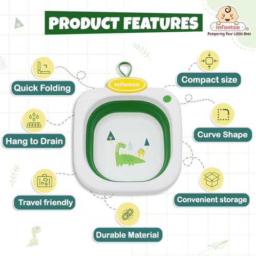 Image of Infantso Multi Purpose Portable Washbasin, Space Saving, Foldable & Expandable Wash Tub for Travelling, Easy Wash Childern's Clothes, Baby Head Wash Tub, Perfect for Baby Bottles