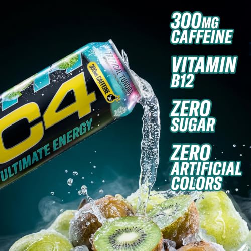 Image of C4 Ultimate Energy Drink, 300mg Caffeine, Zero Sugar, High-Performance Energy for Pre-Workout, Endurance, and Focus, Tropical Tundra Frost, 16oz (Pack of 12)