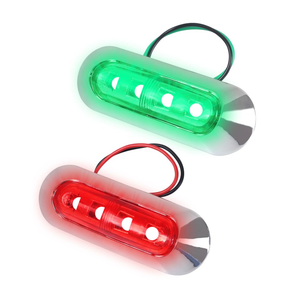 MiOYOOW 2PCS LED Navigation Lights, IP67 Waterproof LED Marine Deck Lights for Night Yacht Sailboat Vessel Red/Green