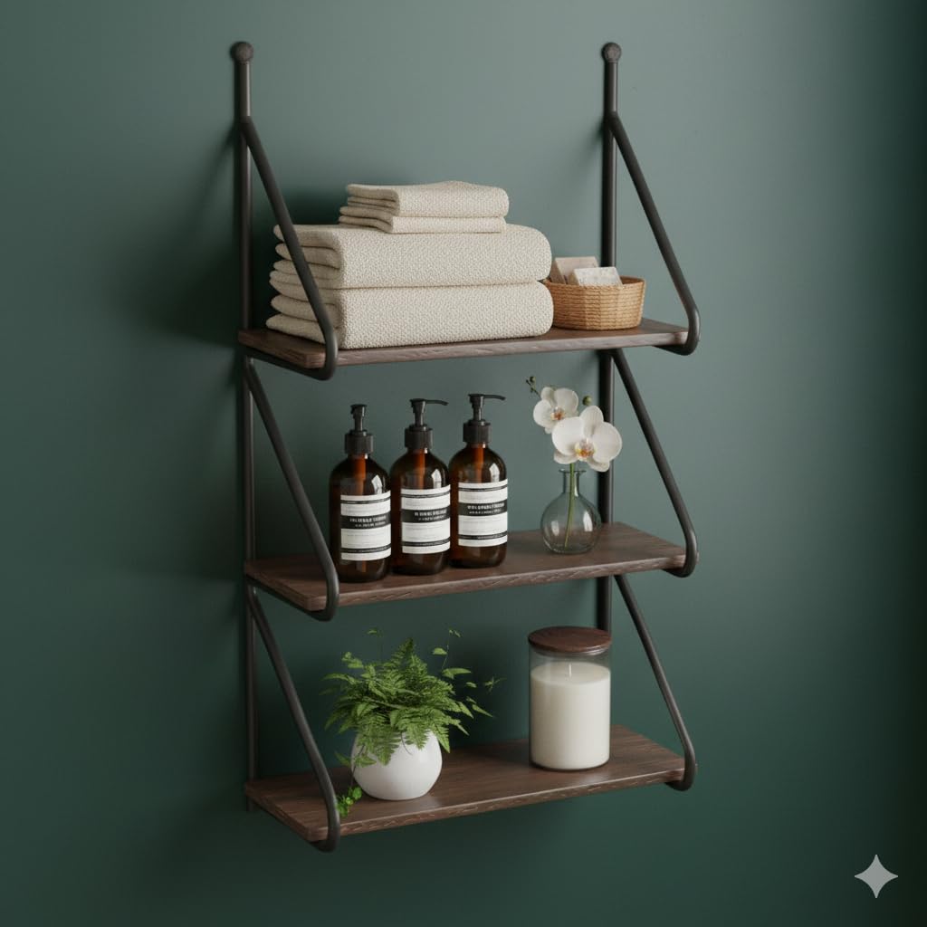 Solid Wood Wall Shelf, 3-Tier Heavy Duty Storage Rack for Bedroom-image-7