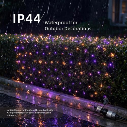 YGTCHNG LED Halloween Net Lights Outdoor, UL Certified, 144LED 6ftx6ft, Black Wire Connectable Waterproof Mesh Light for Party, Yard, Shrubs and Bushes Decorations (Orange and Purple) - image 3