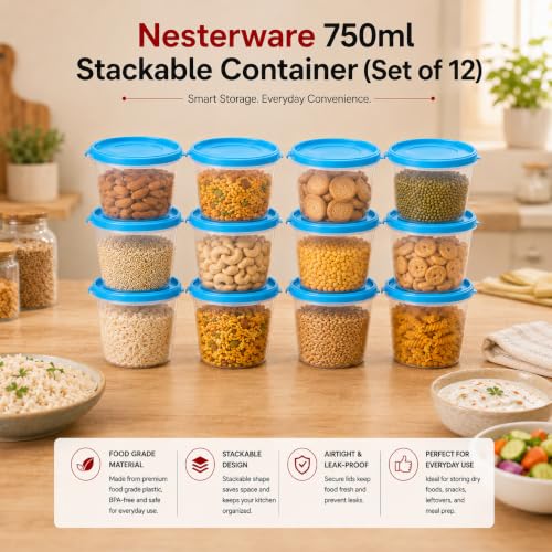 Image of Cutting EDGE Nesterware 750ml Stackable Food Container (Set of 12, Purple) | BPA-free plastic, stackable design, leak-proof, kitchen storage, pantry, fridge, meal prep, reusable, travel use