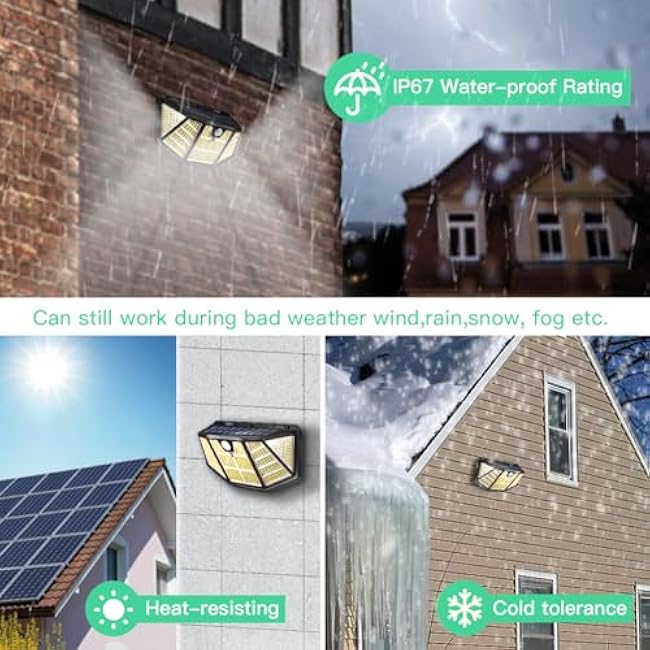 2Pack Solar Light Outdoor 310LED Sensor Lights, IP67 Waterproof 3Light Modes -Upgraded High-Brightness Motion Sensor Wall Lights for Garden, Wall, Parking Lot,Hallyway