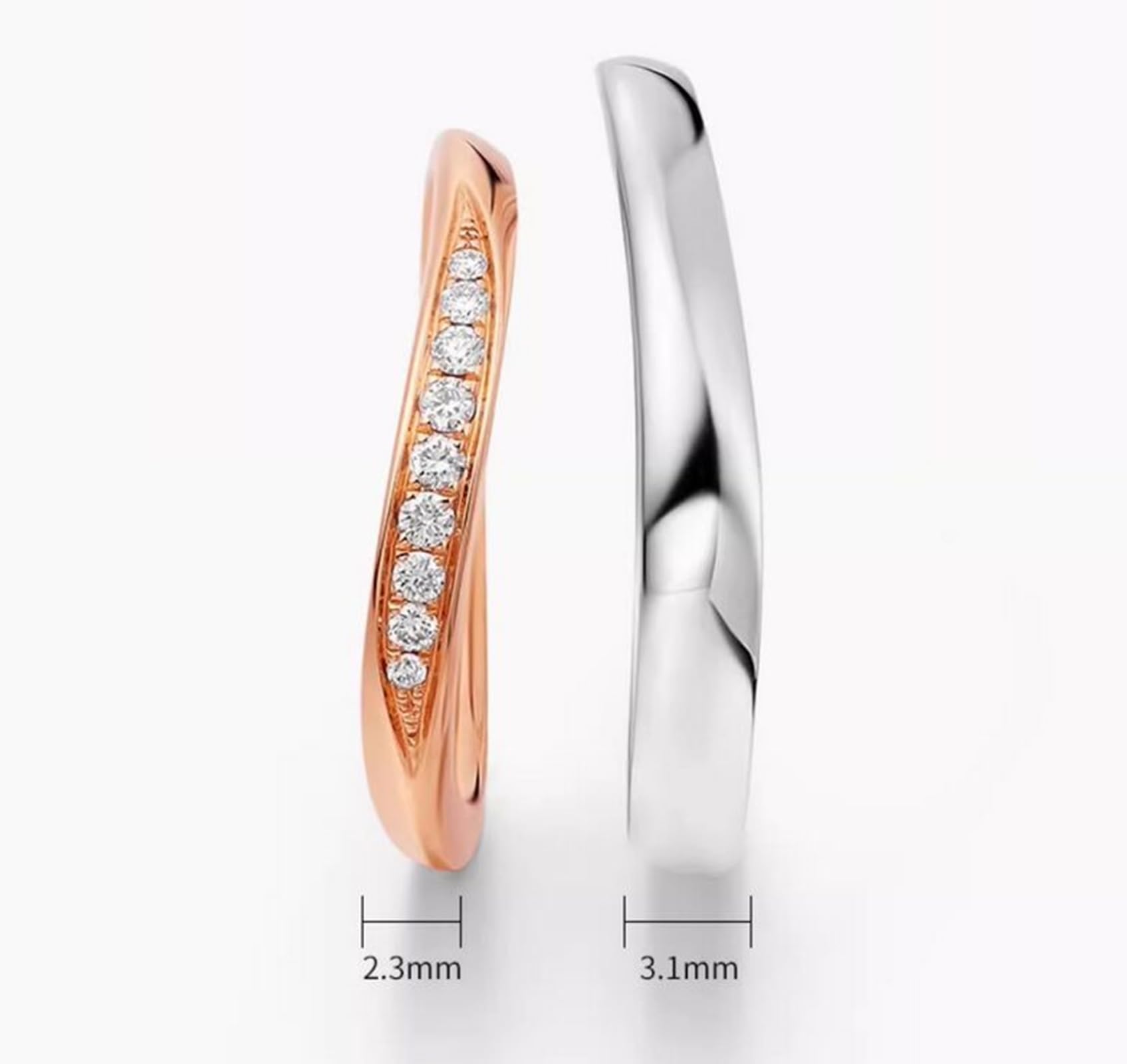 Anillos de boda de oro blanco de 9 K, simples alianzas de boda 375 de oro auténtico, sin piedras preciosas, 3,1 mm, para hombres, talla 52 (16,6)