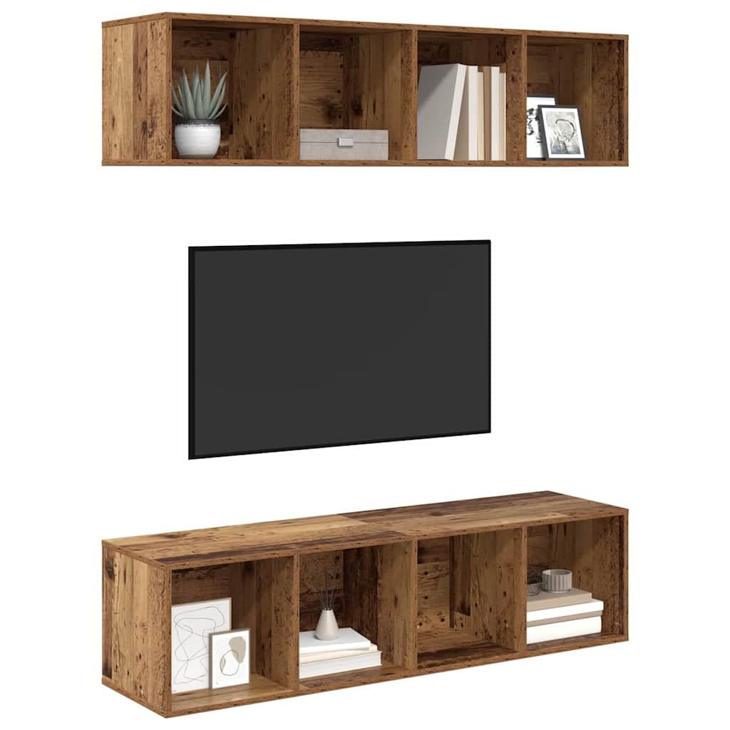 Set 2 Mobili TV da Parete Legno Ingegnerizzato Vecchio | Coppia di pensili sospesi per organizzare decoder e accessori nel soggiorno moderno, ottimizzando lo spazio a terra.