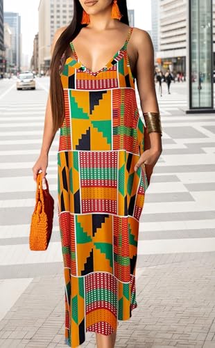 Image of Women's Casual Summer Maxi Dresses Sleeveless Adjustable Spaghetti Strap Loose Plus Size Dresses