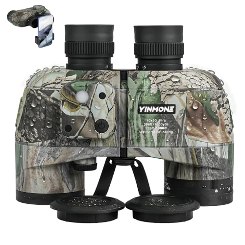 HD 10X50 Marine Binoculars with Rangefinder Compass Phone Adapter, BAK4 Multi-Coated Lens,Rugged Armor Military IPX7 Waterproof Binocular for Sailing Boating Fishing Hunting Birdwatching-Camouflage