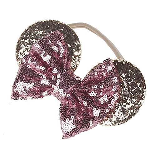 Headbands For Kids MINNIE Sequins Hair MOUSE Girls Baby EARS Bow knot (Pink and Gold)