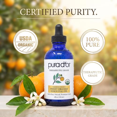 PURA D'OR Organic Sweet Orange Essential Oil for Diffuser Aromatherapy, 4oz | Fresh Citrus Aroma, Uplifting Atmosphere, DIY Soap Making, USDA Certified, 100% Pure, Glass Dropper, Dilute for Topical Use - image 4