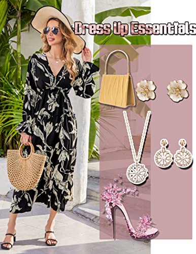 Missky Casual Boho Floral Printed Sexy V Neck Long Sleeve High Waist Maxi Dresses,Black Xl #TOP2