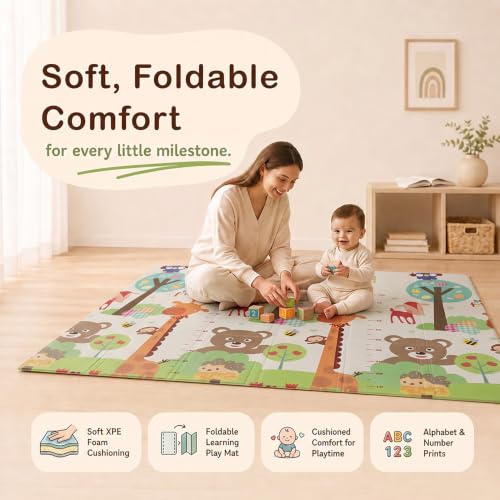 Image of StarAndDaisy Baby Play Mat for 0 to 2 Years, 6mm Thick Foldable XPE Baby Mats for Floor, Reversible Cushioned Mat for Kids Playing, Lightweight & Portable Playmat, 149 x 178 cm
