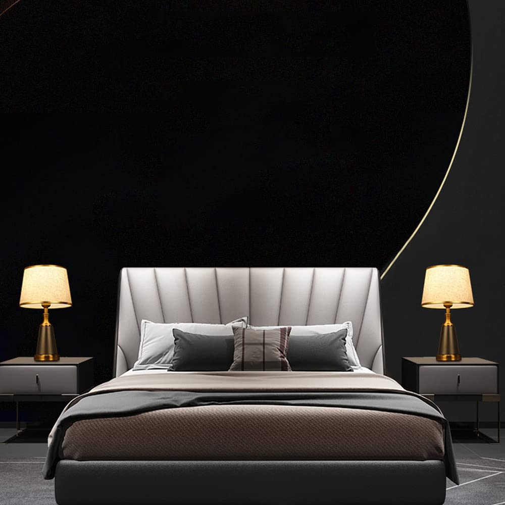 Mengjay Lámpara de Mesa E27，Lámparas de Mesita de Noche，lámpara de Noche con Tulipa de Tela y Base de Metal，Lámpara Escritorio para Dormitorio, Estudio, Salon