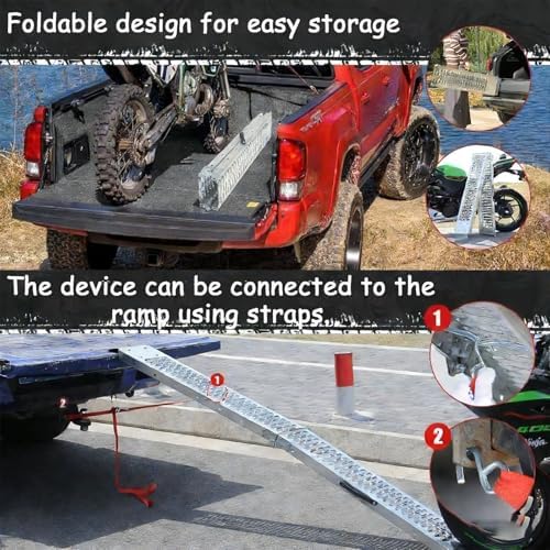 Portable Folding Aluminum Loading Ramps for Truck, ATV, UTV, Motorcycle & Cargo Hauler - Heavy-Duty Anti-Slip Design, 570 lbs Capacity, 82.7" x 10.6"
