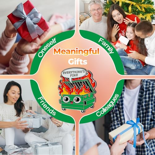 Image of CHURYUML 6Pcs Emotional Dumpster Fire Enamel Pins Set - Funny Everything is Fine Brooch Pins, Cute Button Pin for Backpacks Clothes Hats Bags Motivational Dumpster Fire Gifts for Women & Men