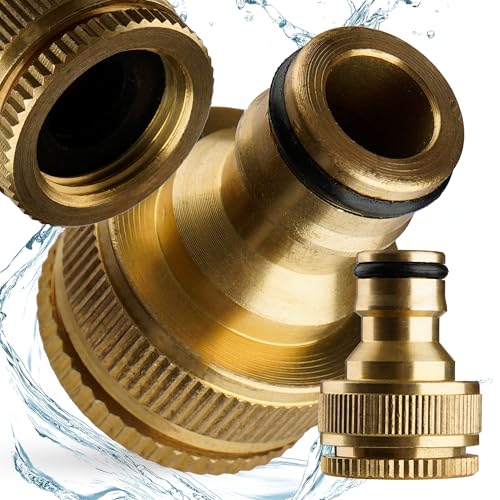 BEGRIS® Universal Wasserhahnanschluss, Wasserhahn Adapter für ½ i 3/4 Zoll Schlauch, Kunststoff Schlauchanschluss verhindert Wasseraustritt, Hochwertiger Messing Wasserhahn Aufsatz Garten