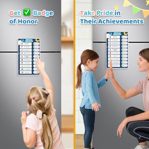 Image of 2 in 1 Upgraded Slider Morning /Bedtime Routine Chart for Kids Toddlers - Magnetic Kids Chore Chart for 2 Kids, Dry Erase Chore Chart for Kids, Visual Schedule for Kids with Cute Chore Stickers
