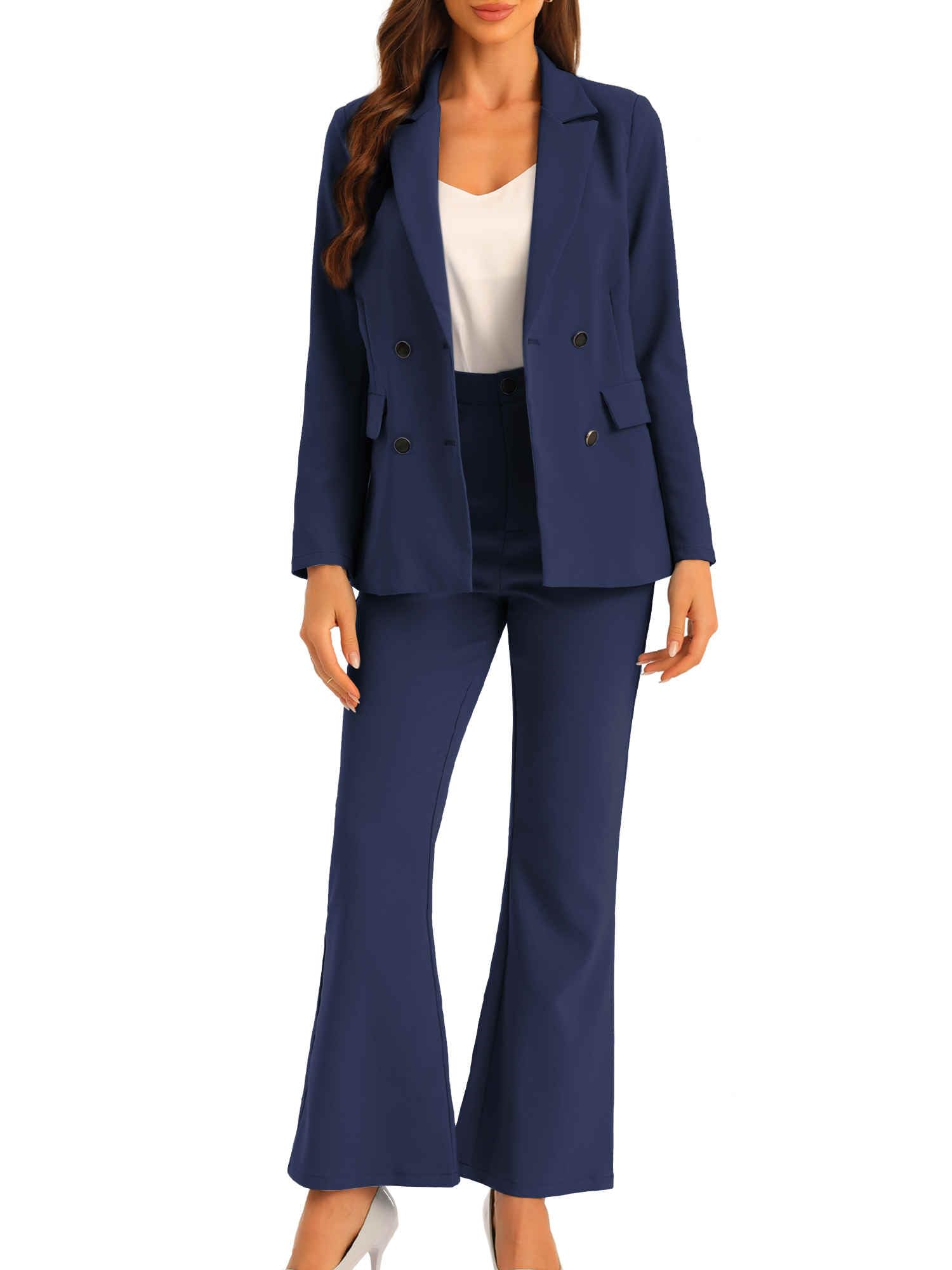Allegra K 2 Piece Work Suit for Womens Business Formal Double-Breasted Blazer and Pants Set