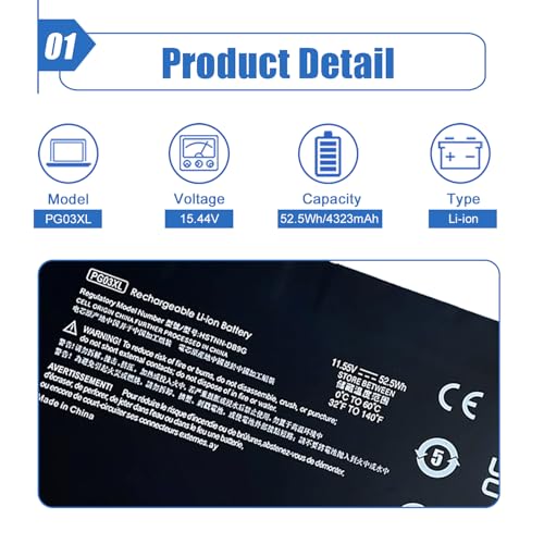 Image of PG03XL 11.55V 52.5Wh /4323mAh HSTNN-DB9G Laptop Battery Compatible with HP Pavilion Gaming 15-DK 15-DK0010NS 15-DK0125TX FPC52 15-EC0000 16-A0000 2019 Series Notebook HSTNN-OB1I L48495-005