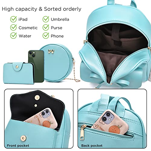 Image of I IHAYNER Girls Bowknot 3-Pieces Fahsion Leather Backpack Backpack Purse for Women Rucksack for Ladies Shoulder Bag