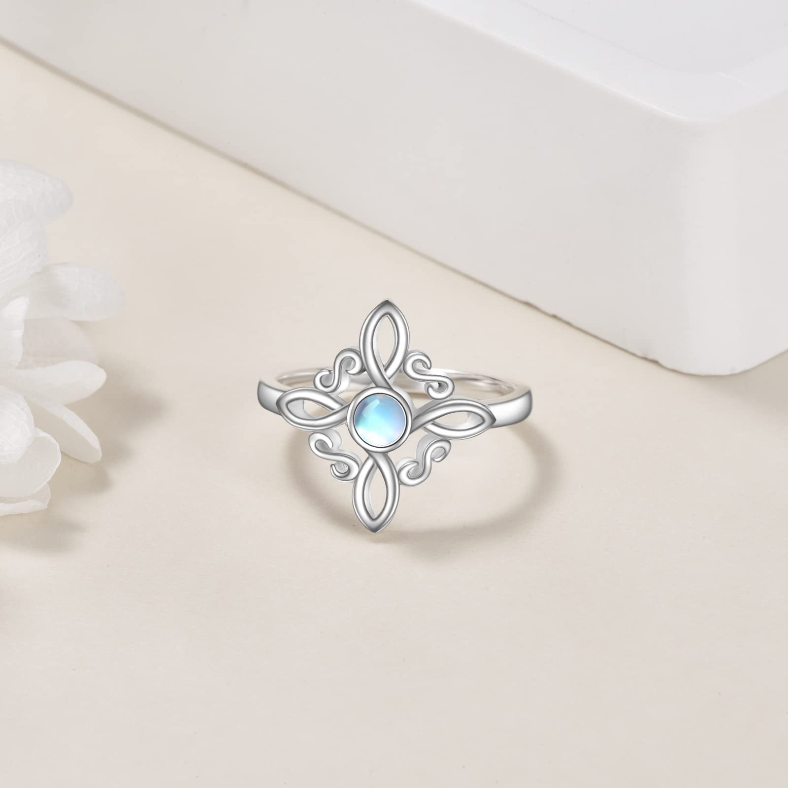 JERWLI Anelli con nodo di strega in argento sterling, con nodo magico, pietra di luna, gioielli pagani, croce celtica, gioielli per donne e ragazze
