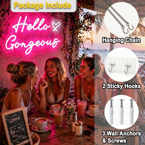 Image of Hello Gorgeous Neon Sign for Wall Decor Light Up Sign Led Signs for Room Party Home Wall Decor USB Powered