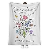 Jacque Custom Grandkids Names Fleece Throw Blankets, Personalized Grandma Gifts, Grandma's Garden Blanket Custom Birth Month Flowers Blanket Birthday Gifts for Grandma Nana Mimi Gigi Grandmother